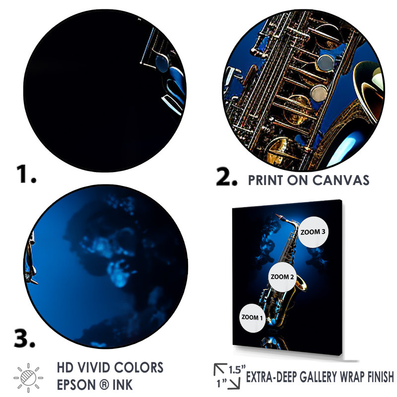 Saxophone bleu minuit II - musique, art mural, H 32 po x l 24 po x P 1 po, Toile tendue