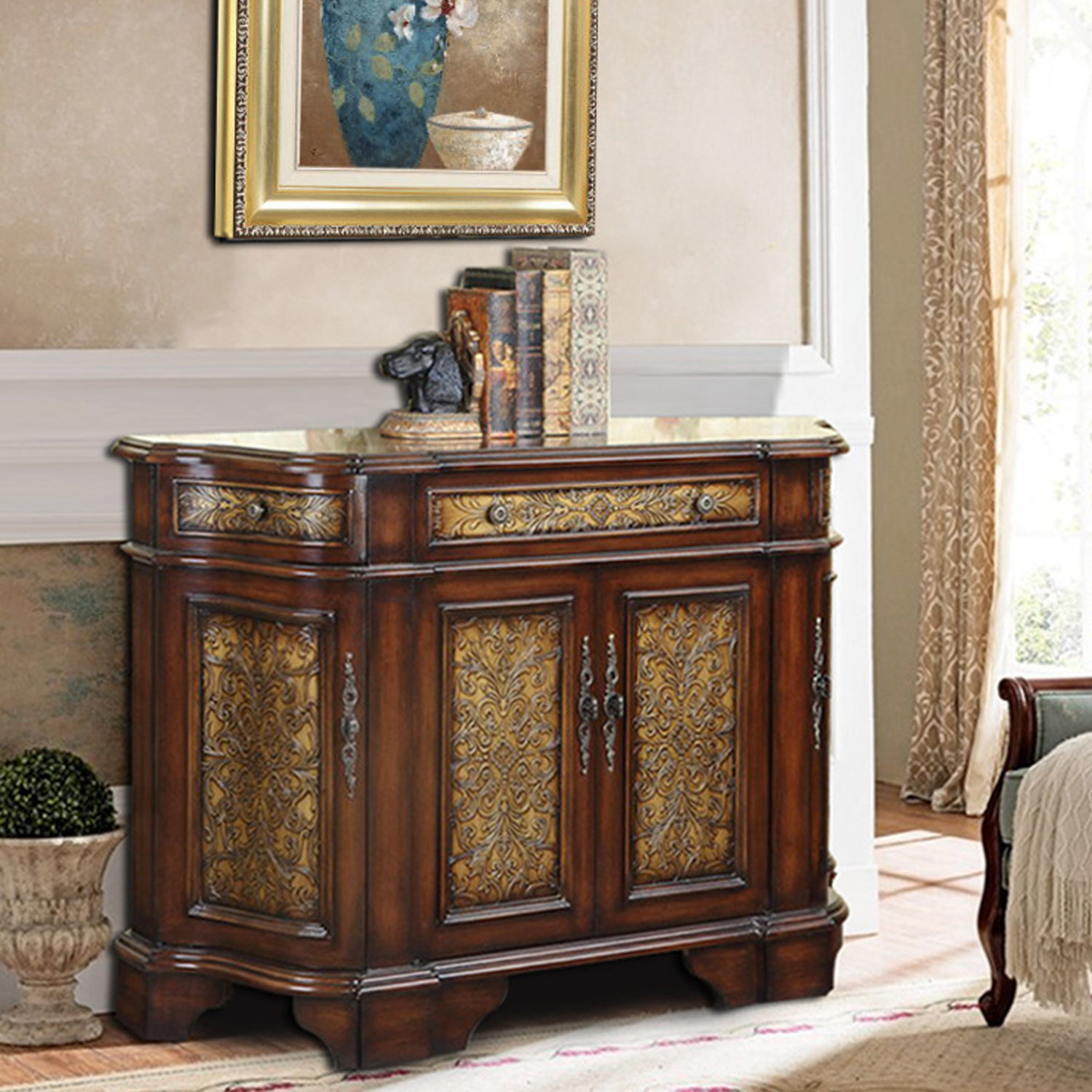 Vivid Space Creation Relief Accent Cabinet for Entryway Storage | Wayfair