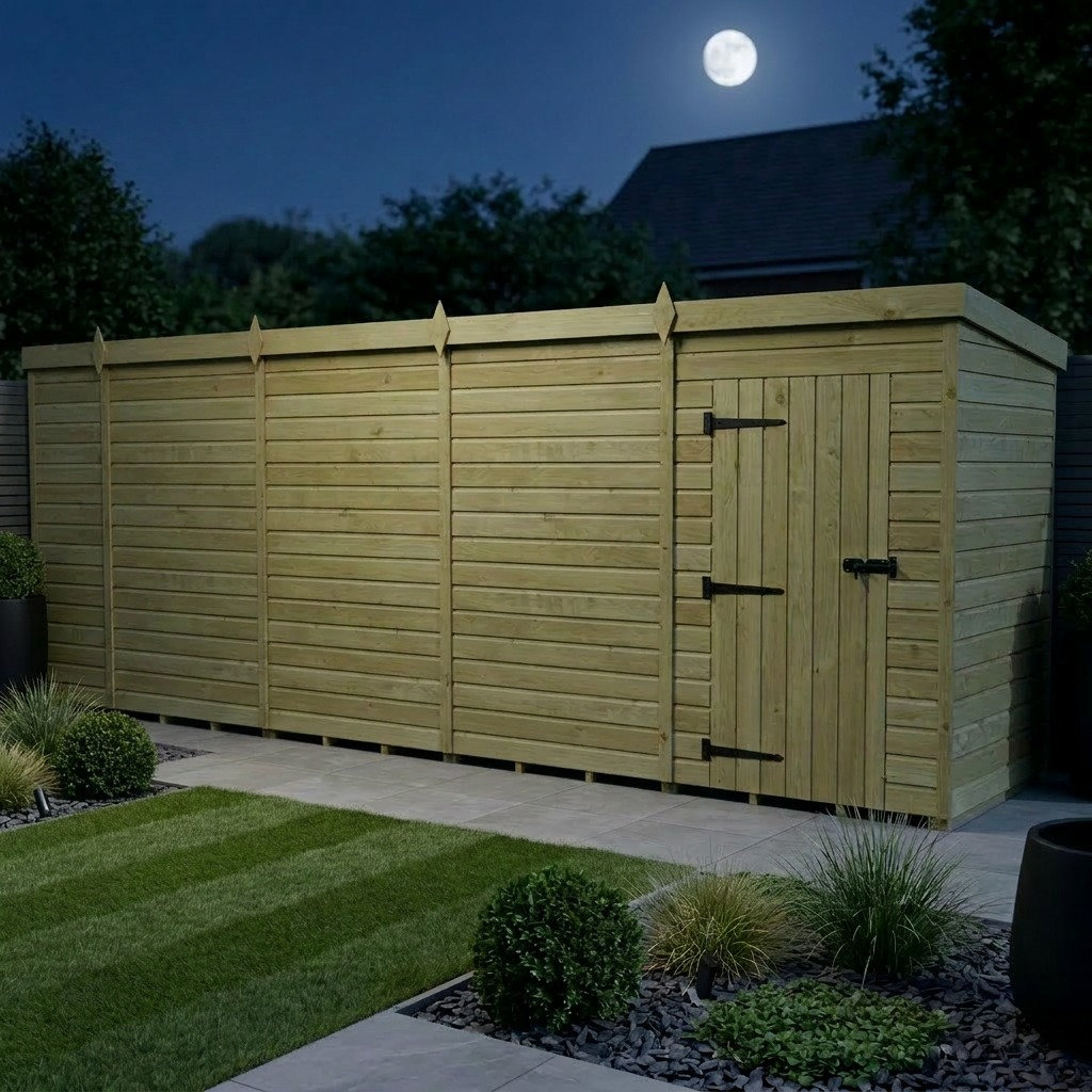 Total Sheds 17ft x 4ft Pent Garden Shed - Single Door - No Windows - Pressure Treated Timber - UK Manufactured