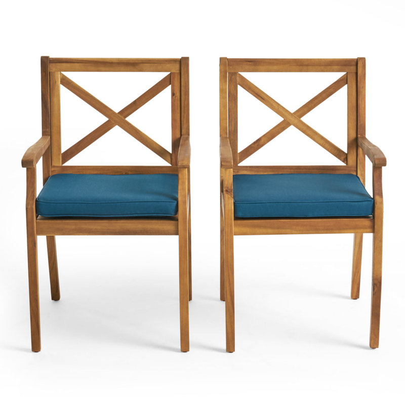 Chaise de salle à manger Perla, 2 pièces avec 2 coussins bleus, pour cour, bord de piscine, jardin, Bleu
