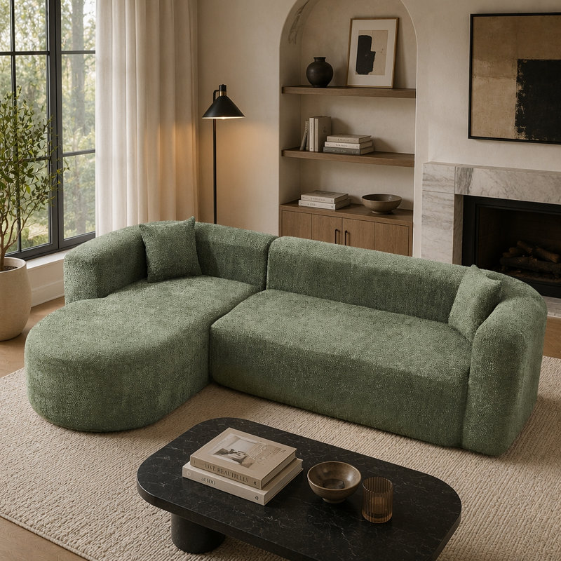 Canapé modulaire de 109,4 pouces avec méridienne en L et canapé modulaire désossé, Chenille bleu