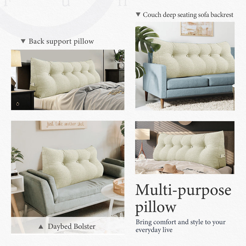 Sit-up Back Comfort Large Triangular Bolster Headboard Reading Wedge Pillow Versatile Bed Rest Positioning Support, Ivory