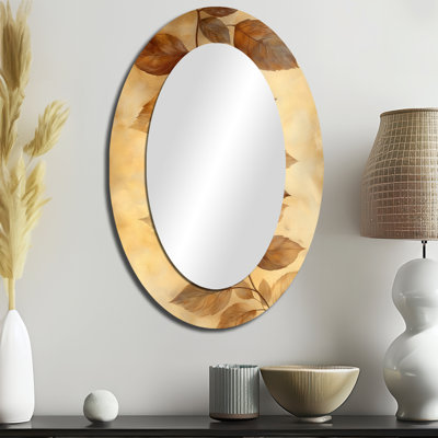 Miroir décoratif floral ovale brun en sépia VI sur fond métallique