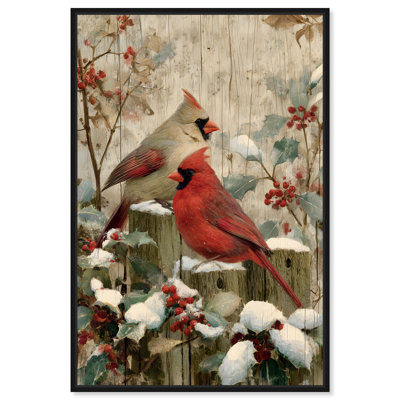 "Winter pair on perch II", reproduction d'art sur toile par Art Remedy, cadre noir, 20 x 30