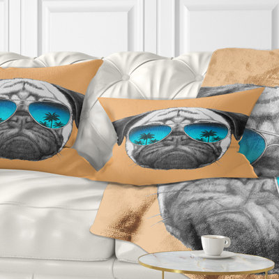 Drôle de chien avec lunettes bleues - Coussin décoratif à imprimé animal