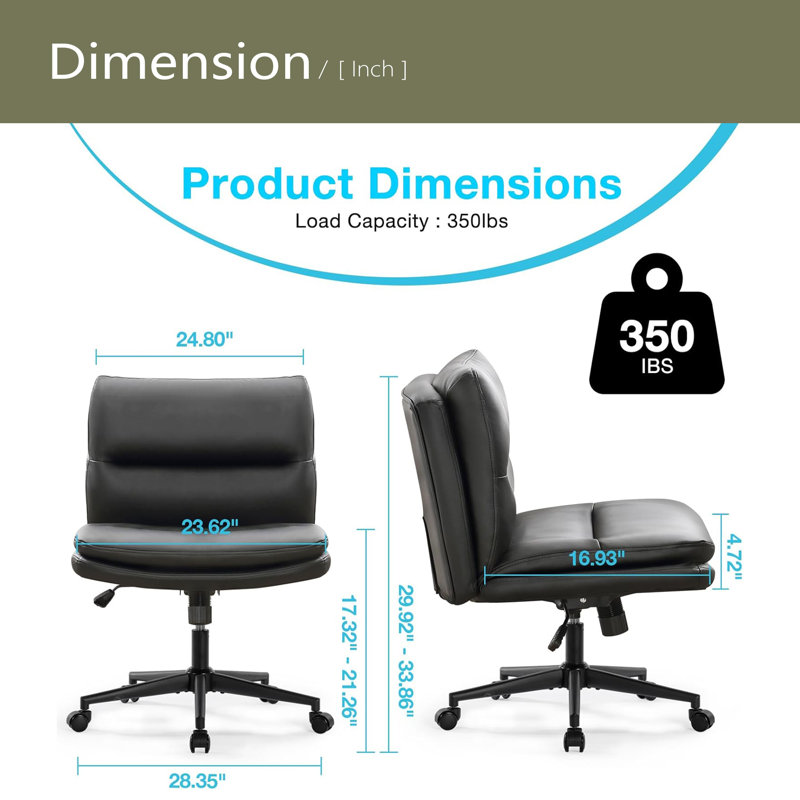 Chaise de bureau en polyuréthane sans accoudoirs, Noir