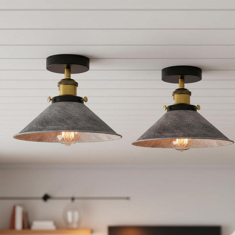 Semi Flush Mount, Black, Brushed Silver