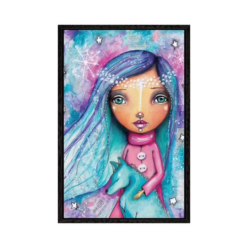 Snow Princess With Wolf by Tamara Laporte - Print on Canvas, Black Framed, 152.5 cm H x 101.5 cm W