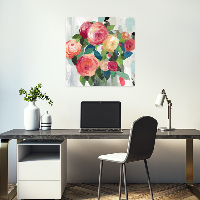 «Love in Bloom», art floral abstrait et audacieux, H 18 po x l 18 po