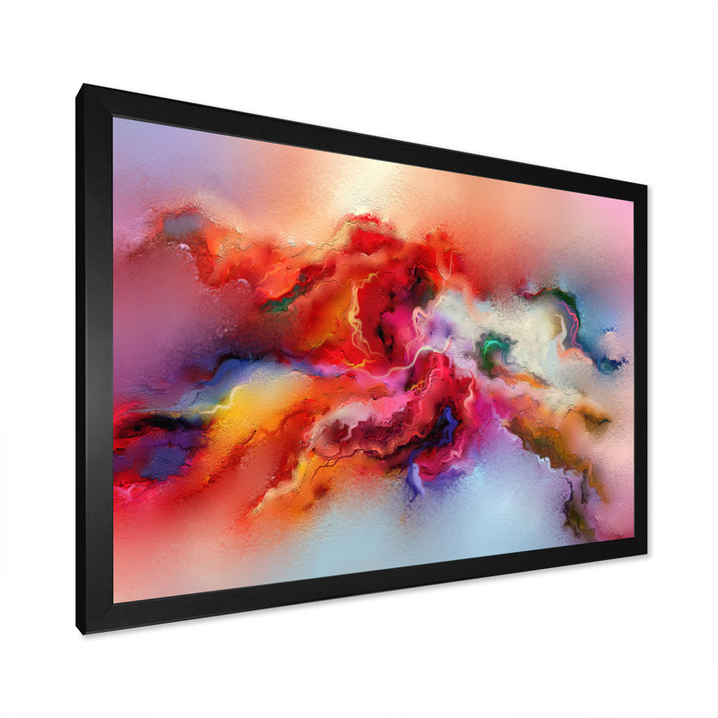 Red and Pink Vibrant Ink Storm - reproduction de cadre flottant sur toile, Cadre noir, H 8 po x l 12 po x P 1 po