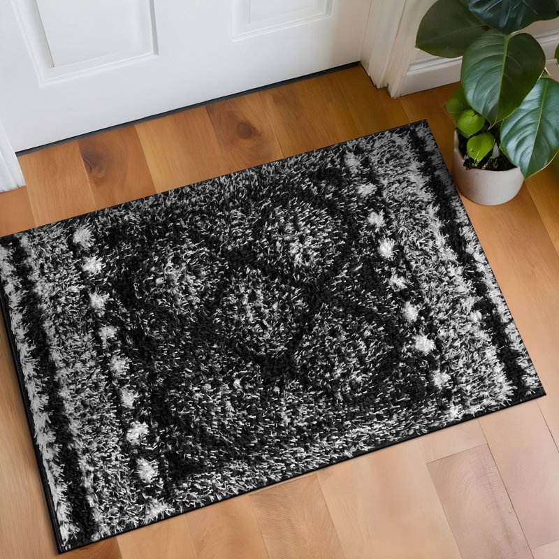 Geometric Shag Rug – Anthracite Dark Gray – Medium Pile, Soft Texture, Kid Friendly, Rectangle 2' x 3'