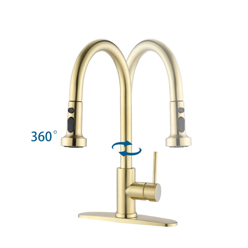 Stainless Steel Pull Down Kitchen Faucet In Brushed Gold - And Easy To Clean 360 Swivel Spout 1.8Gpm Flow Spot Finish With , Water 16.14'' Height