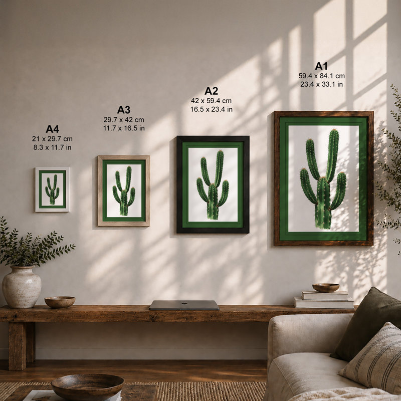 Saguaro Specimen Botanical - Framed Print, A2 - 59.4 x 42.0 cm, White