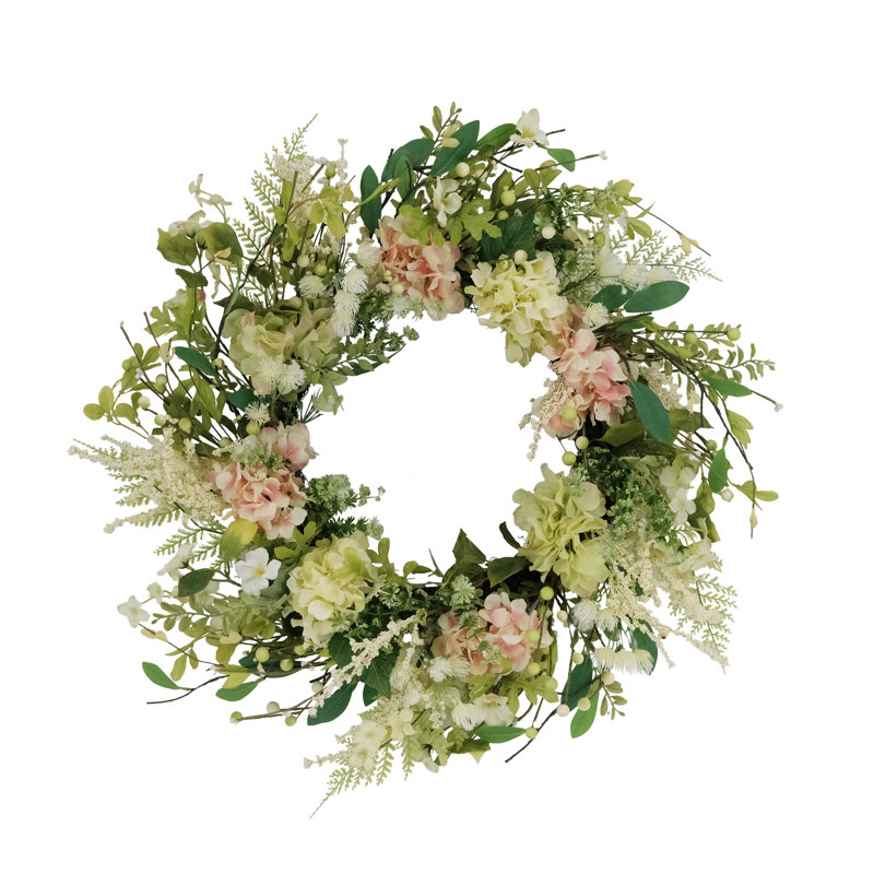 24" Artificial Hydrangea and Dogwood Floral Spring Wreath   