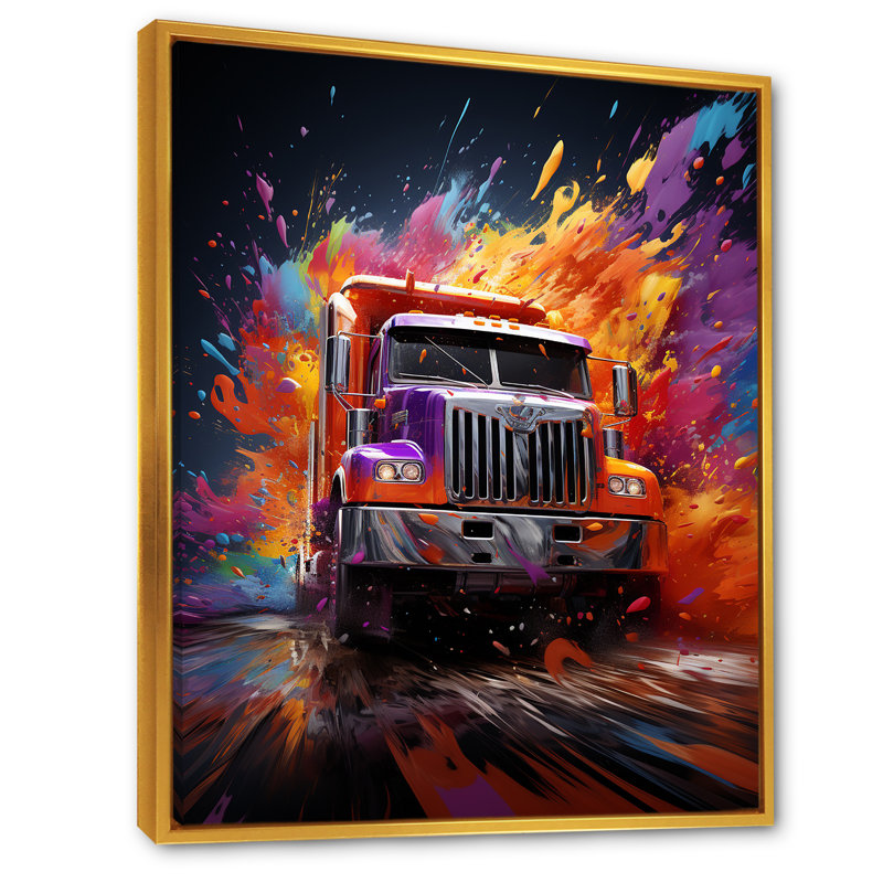 «Expressionist Monster Truck Fury» sur toile, H 32 po x l 24 po x P 1 po, Cadre flottant doré