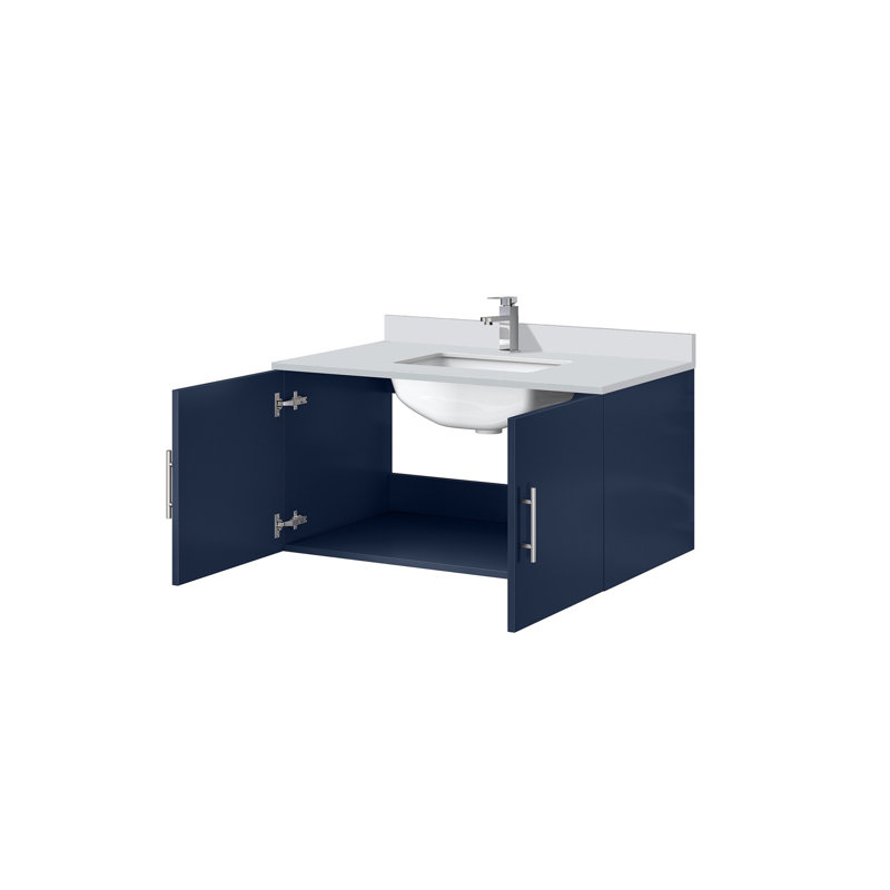 Ensemble de meuble-lavabo bleu marine l 36 po x P 22 po, comptoir en quartz blanc et robinet, Blue, 44" W