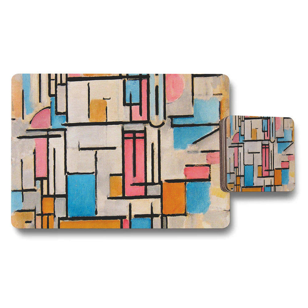 Multicolor Abstract Geometric Placemat And Coaster Set For Table Decor
