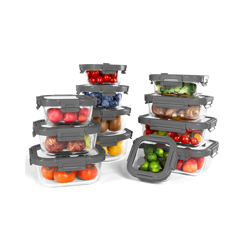 Glass Containers With Tempered Lids, Borosilicate Oven-Safe Airtight BPA-Free Multi-Size Meal Prep Containers, Dishwasher Safe, 12-Pack, (Pink)