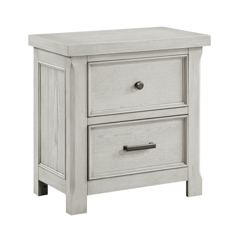 Table de chevet classique en bois gris clair avec 2 tiroirs et meubles de chambre à coucher 1 pièce