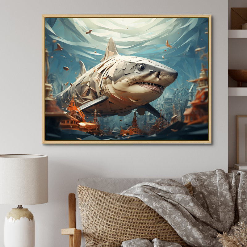 " Shark Coastal Guardian ", Natural Floater Framed, 30" H x 40" W x 1.5" D