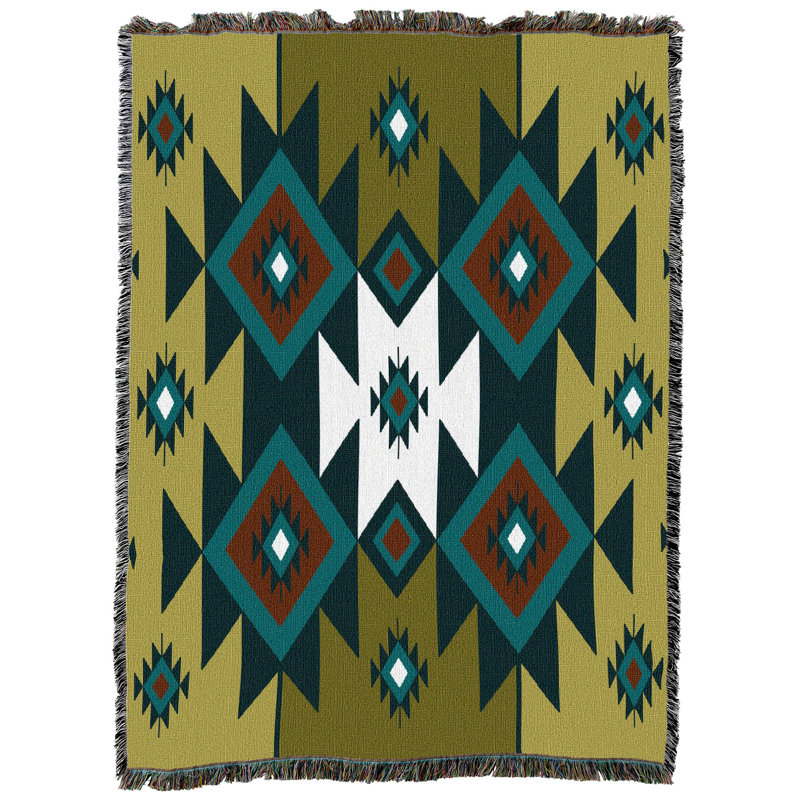 Jeté en coton Pure Country Weavers, Vert / bleu / ikat blanc