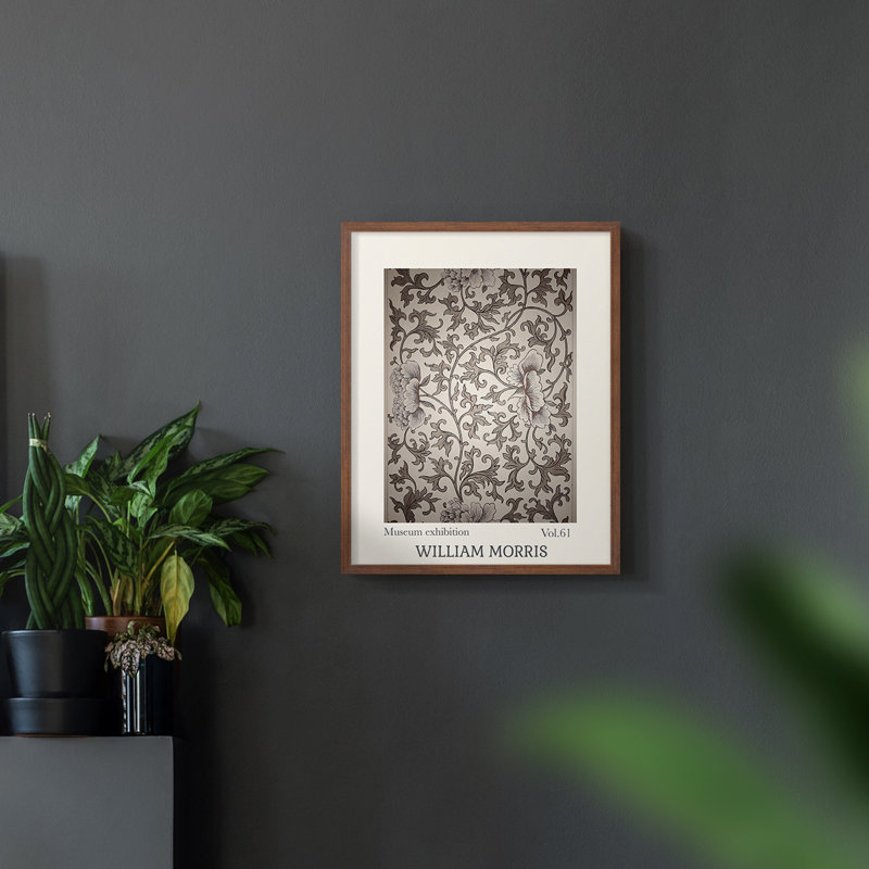 William Morris, reproduction encadrée LX, H 14 po x l 11 po, Noyer