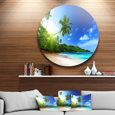 «Sunset Beach with Palm», reproduction de photo sur métal
