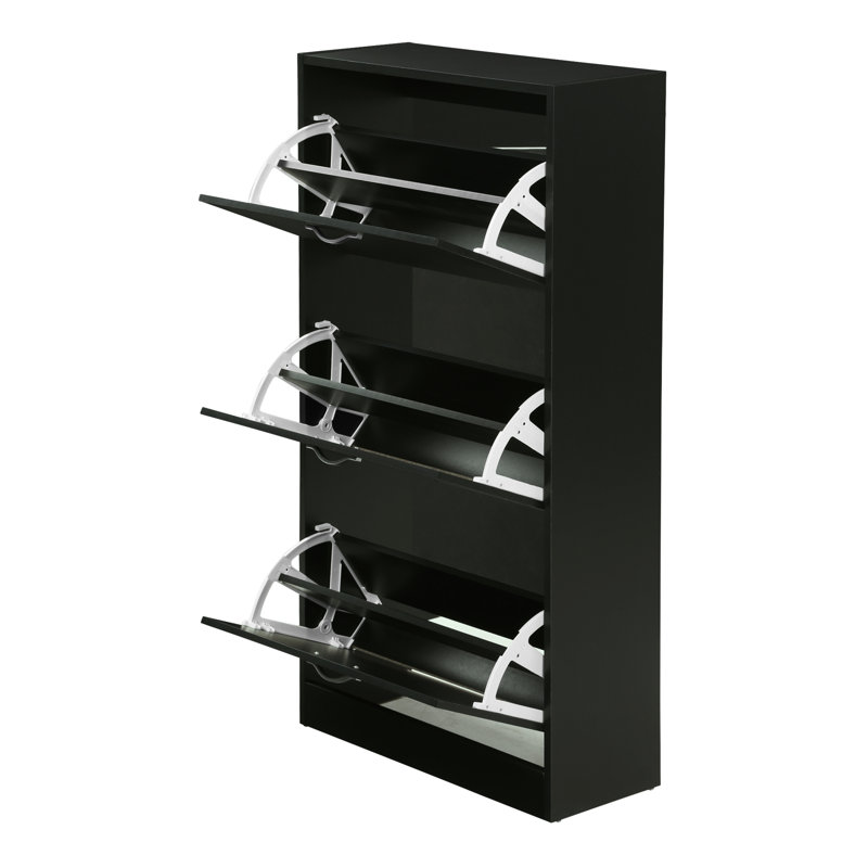 Drawer Flip Down Shoe Storage Free Standing Cabinet For Hallway, 118" H x 60" W x 24" D, Black