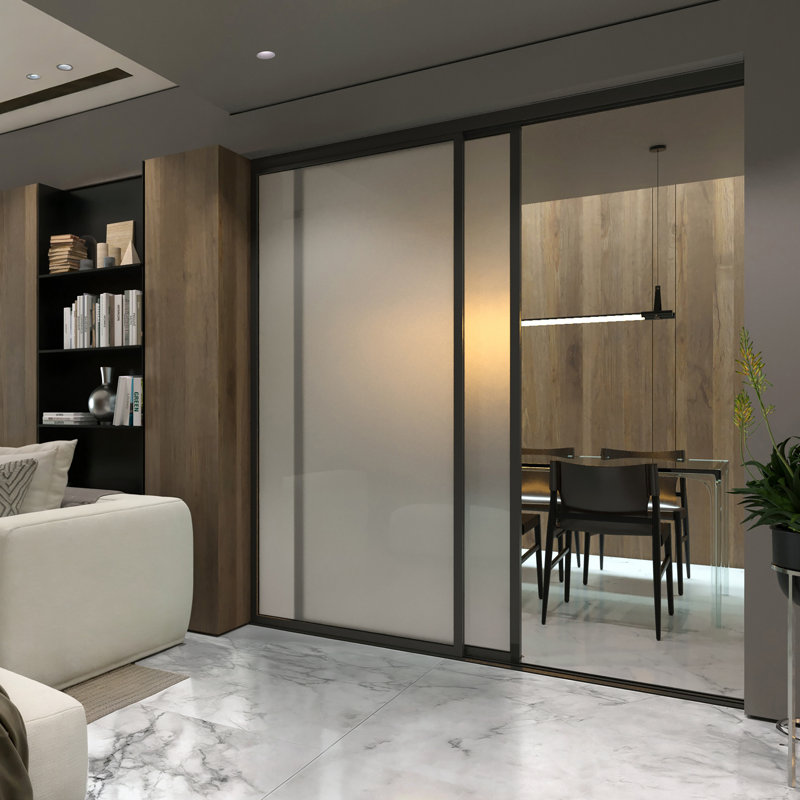 Cloison 2 panneaux coulissants en verre givré - structure en aluminium avec technologie Silent Glide, l 60 po x H 80 po