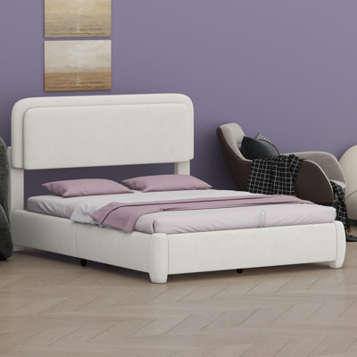 Contemporary Bouclé Platform Bed with Versatile Height-Adjustable Headboard