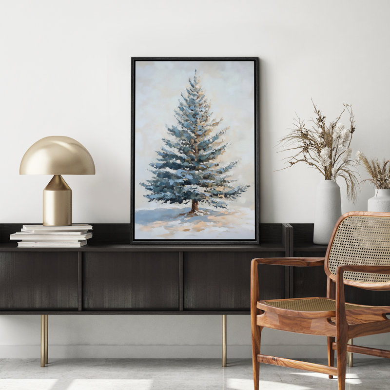 «Christmas Tree Snowy Winter Pine Tree Antique Blue Holiday Decor», reproduction d'art sur toile encadrée, H 36 po x l 24 po