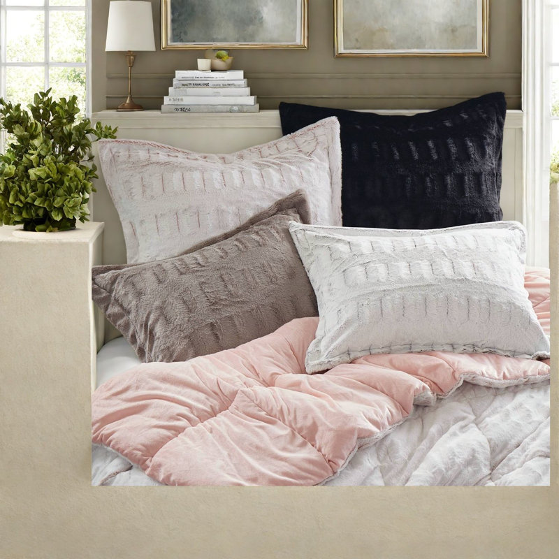 Ensembles de literie moelleux en fausse fourrure double pour grand lit gris moderne