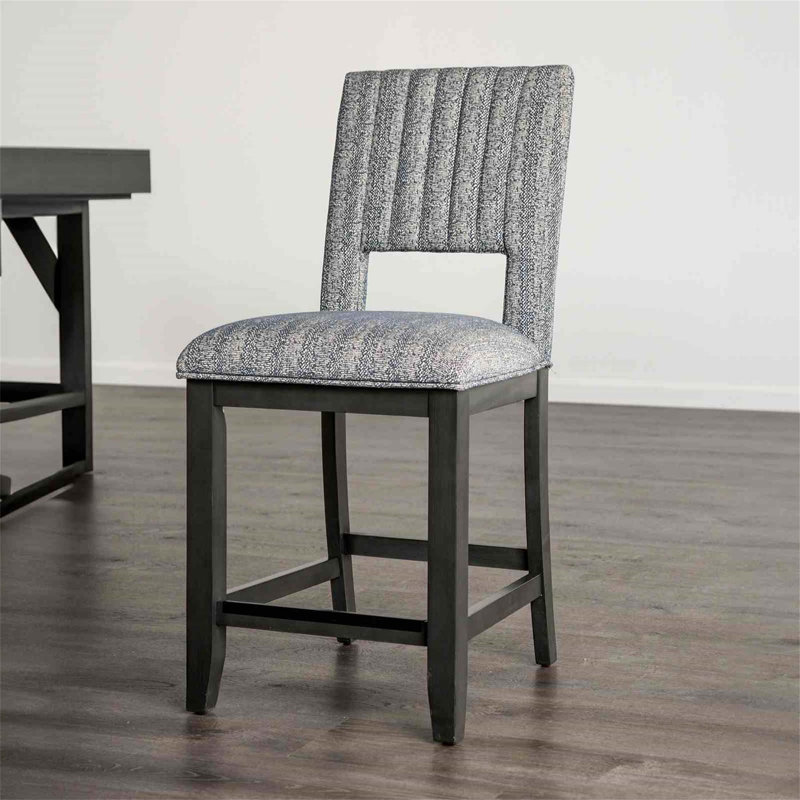 Chaise à hauteur de comptoir 2 pièces de style transitionnel avec siège et dossier rembourrés, finition grise pour les salles à manger modernes