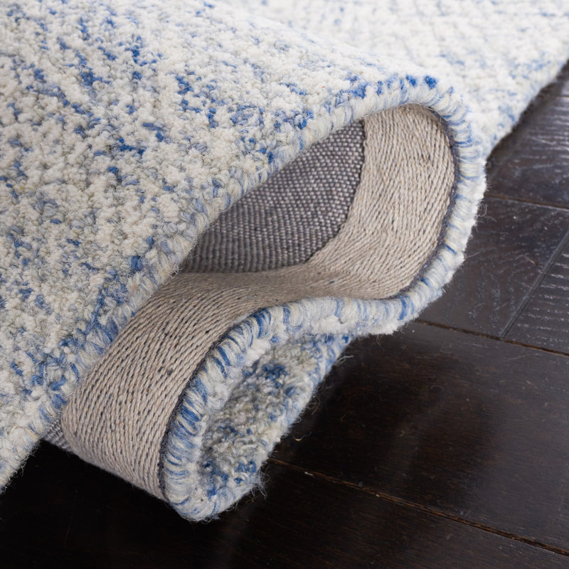 Tapis bleu en laine touffeté à la main Bouldin, Tapis de couloir 2 pi 3 po x 6 pi