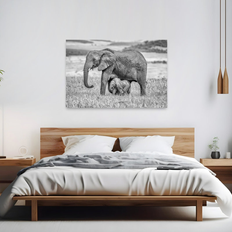 Protective Journey Contemporary Elephant Nature Wildlife Wall Art Print by Jeffrey C. Sink - 1 Piece Wrapped Canvas Wall Art
