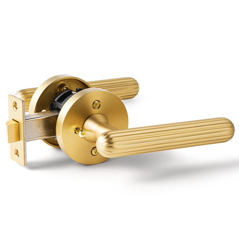Privacy Brass Door Lever with Round Rosette, Brushed Brass