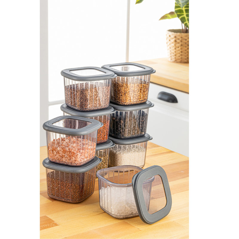 Durable Storage Box Set (9 Pieces), Anthracite Color, 3.9 x 3.9 x 3.7 inches | 100% Plastic, BPA Free | Dishwasher Safe, Perfect for Organizing Home & Office, Compact and Versatile Storage Solution