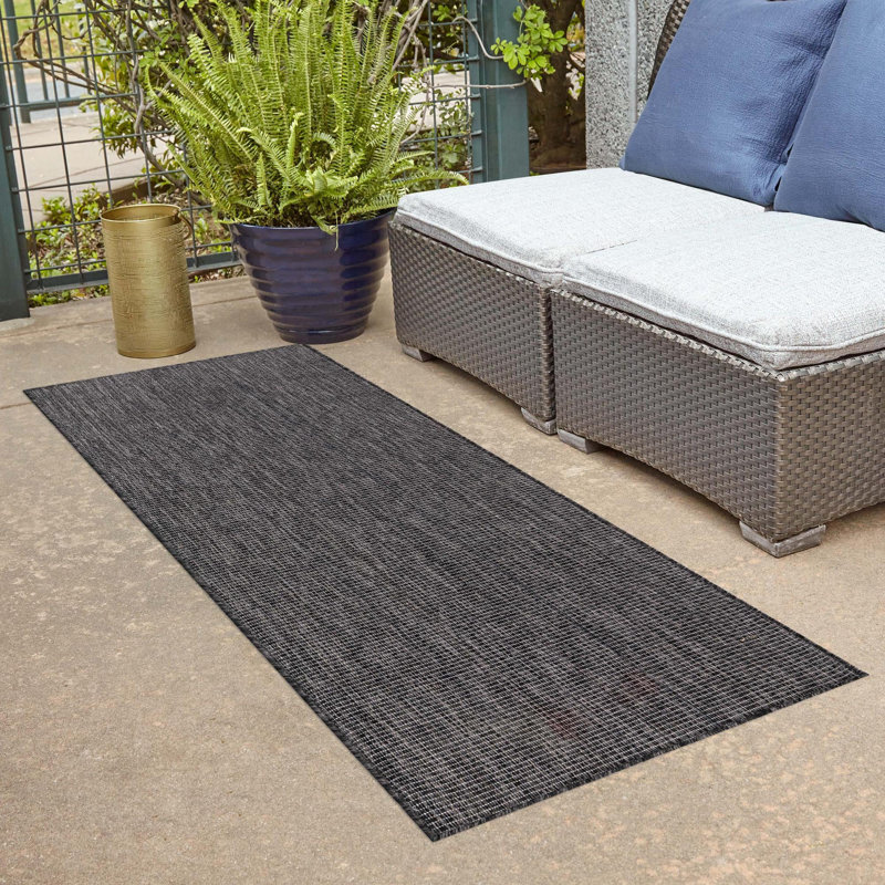 Tapis intérieur / extérieur Avaughn, Tapis de couloir 2 pi x 6 pi 1 po, Noir