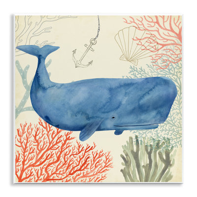 «Anchor Coral and Shells Underwater Whimsical Whale», reproduction de peinture à l'aquarelle