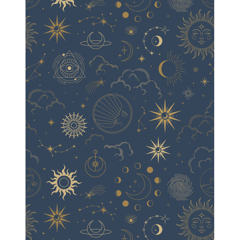 Emis 7m x 75cm Matte Occult Pattern Wallpaper Roll, Navy