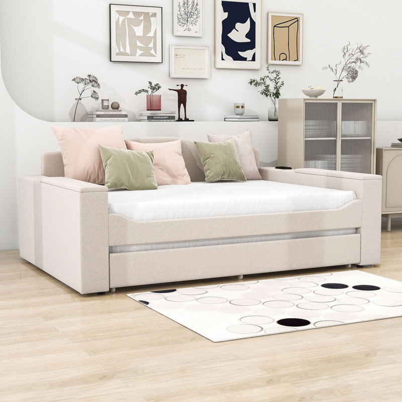 Melito Upholstered Daybed, Beige, Full / Double