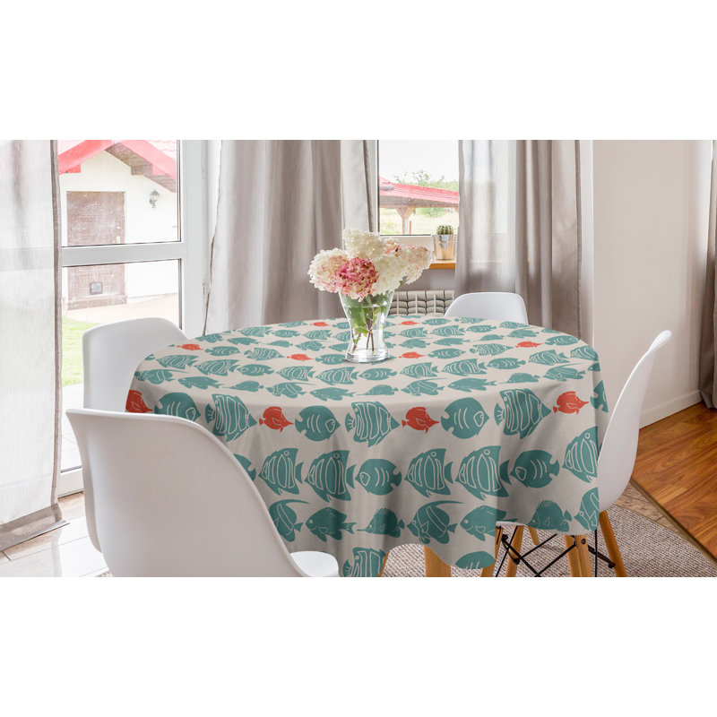 Ambesonne Nautical Round Tablecloth, Marine Theme Underwater Animals Different Kind Blue And Red Fishes Images, Circle Table Cloth Cover For Dining Room Kitchen Decoration, 60", Multicolor