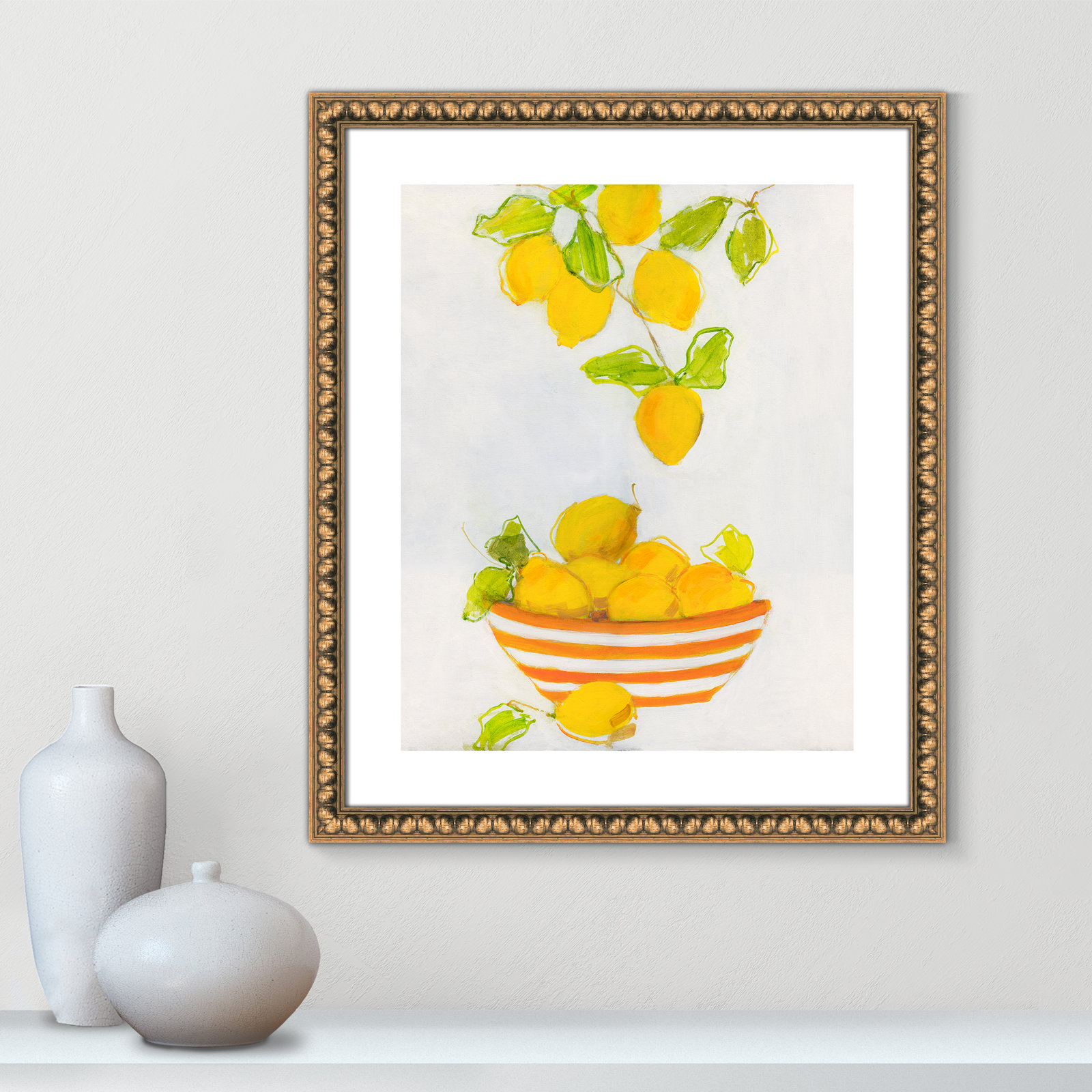 Darcy "Lemonlicious" Painting by Sally Swatland, 25.5" H x 21.5" W x 1.13" D, Gold Bead Framed Paper