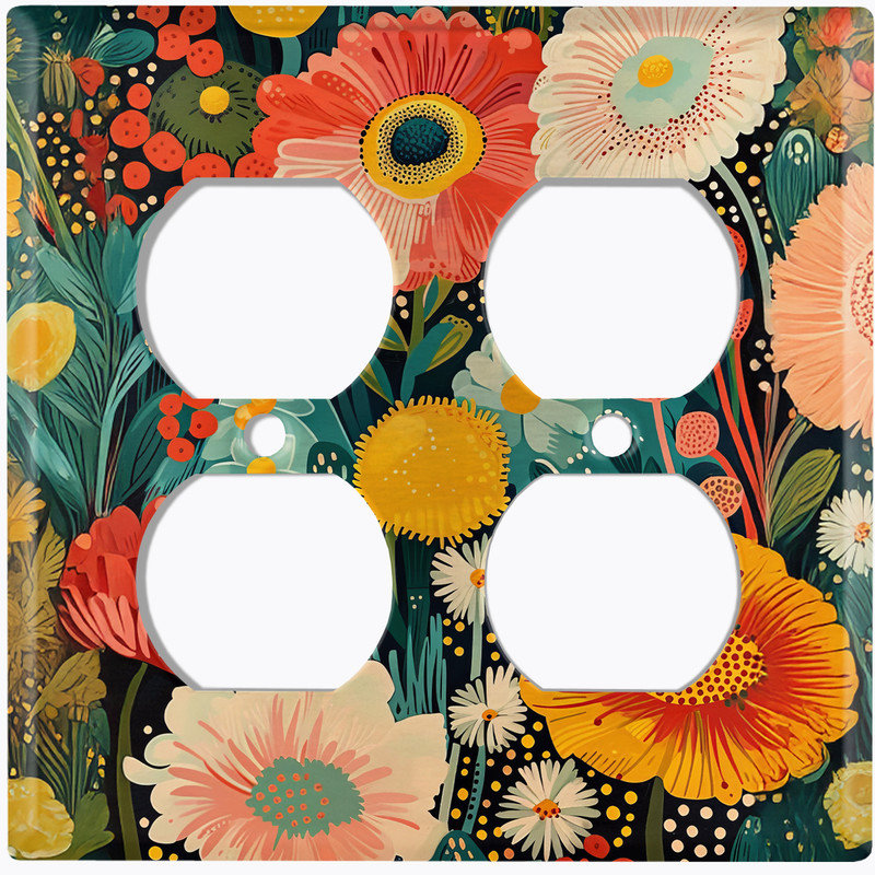 Couvercle de plaque d'interrupteur en métal; Rectangle 2 bandes US - taille rétro US Wildflower Meadow