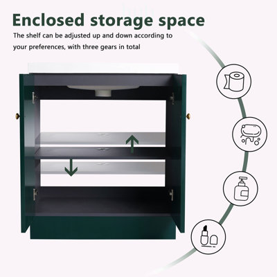 Meuble-lavabo autoportant de 76 cm avec lavabo en résine et 2 portes d'armoire à fermeture en douceur, idéal pour les salles de bains modernes et un rangement efficace
