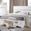 Low Profile White Ek Bed With Storage Space Availability, 5 Slats And 8 Support Legs, Made Of Particleboard Veneer, 700Lbs Limit Provision, Panels, No Box Spring, Quick Setup