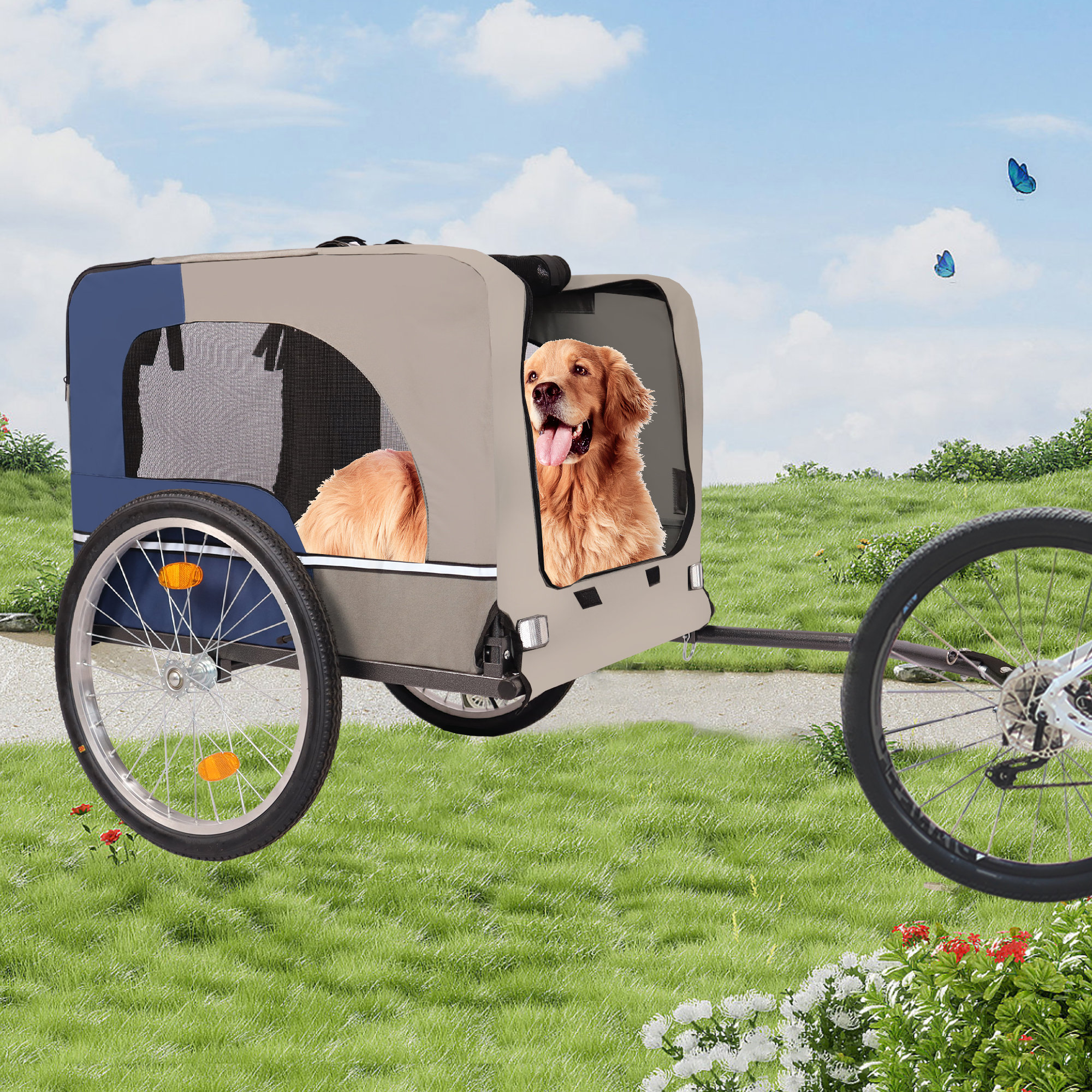 Dog Bike Trailer Foldable Pet Cart with 3 Entrances for Travel - Costway