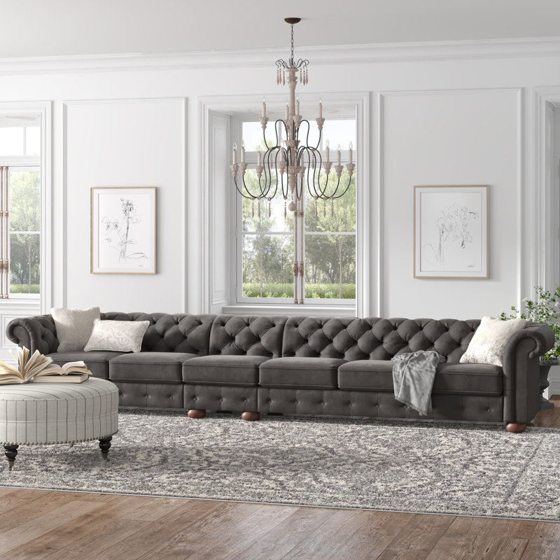 Huskins Upholstered Sofa, Gray, 29" H x 164.8" W x 37.8" D, 6