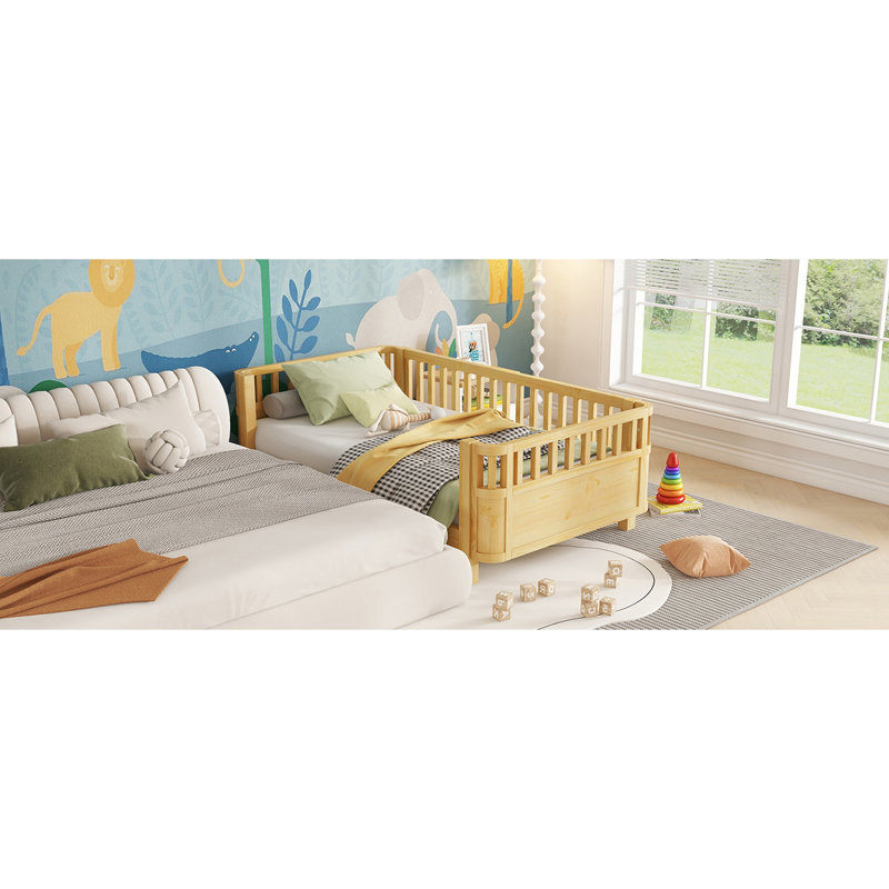 Lit plateforme en bois pour enfants, Naturel, Lit simple