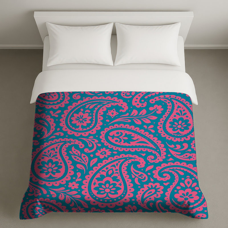 Housses de couette à motif cachemire rose et bleu, Twin